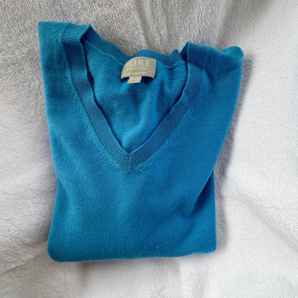 Pure Collection Blue V-Neck Cashmere